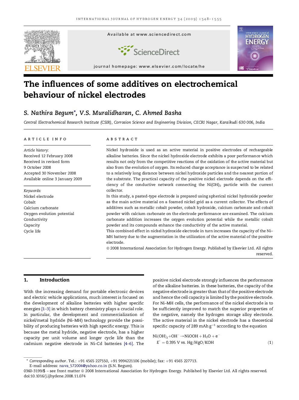 The influences of some additives on electrochemical behaviour of nickel electrodes