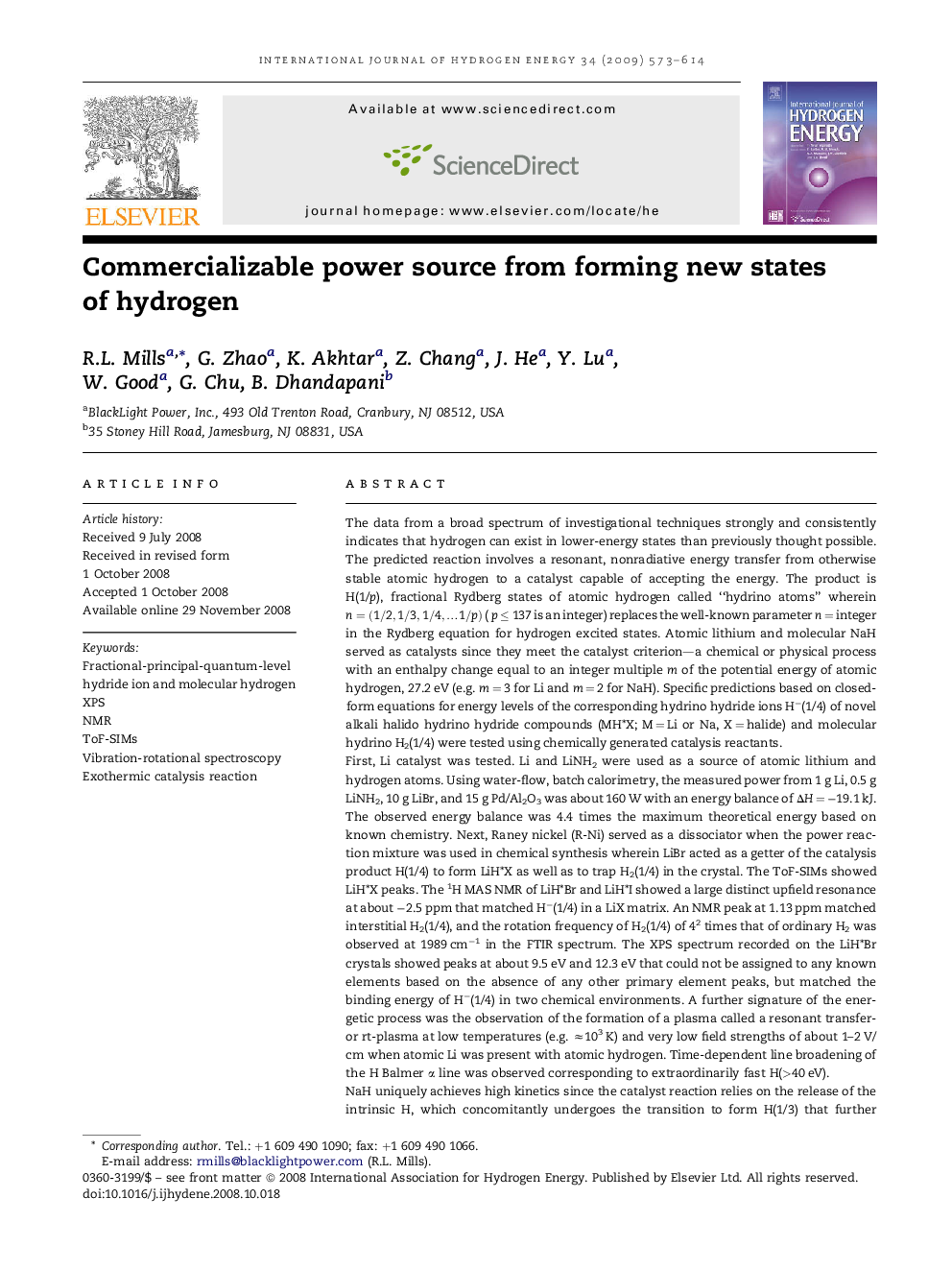 Commercializable power source from forming new states of hydrogen