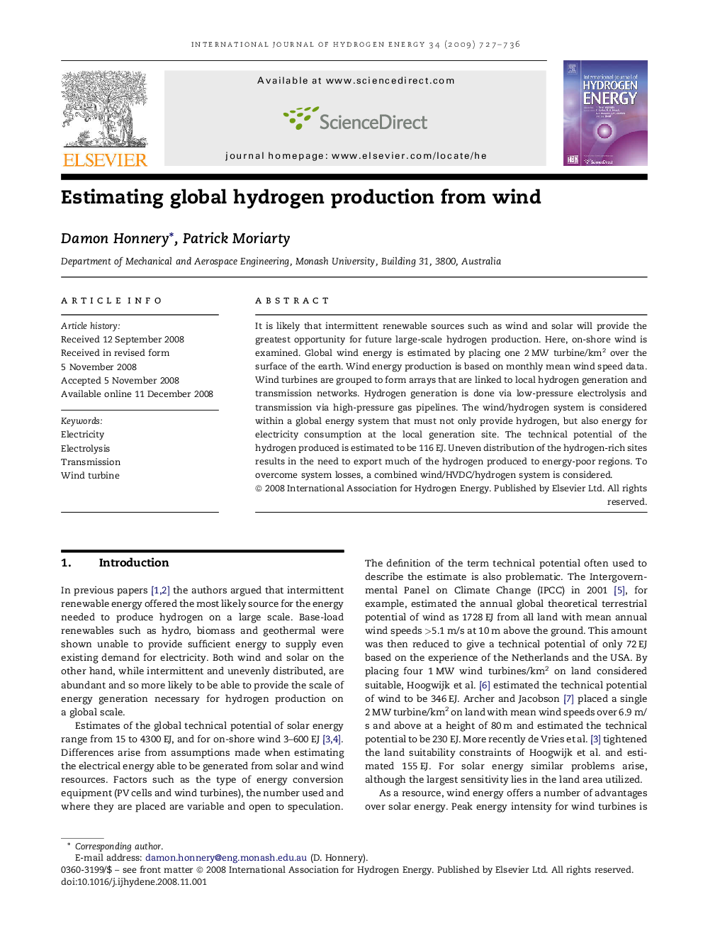 Estimating global hydrogen production from wind