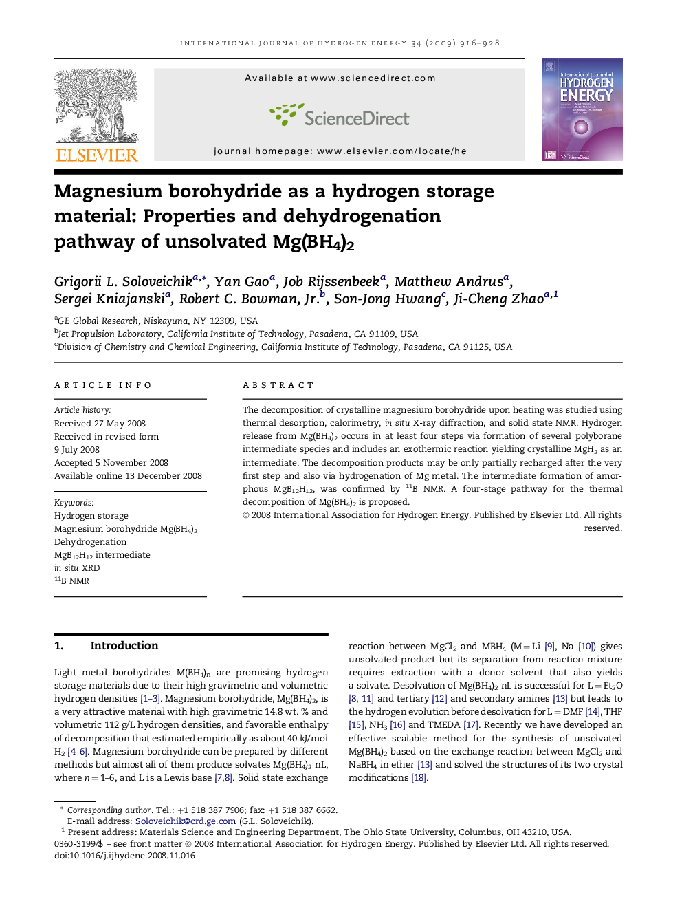 Magnesium borohydride as a hydrogen storage material: Properties and dehydrogenation pathway of unsolvated Mg(BH4)2