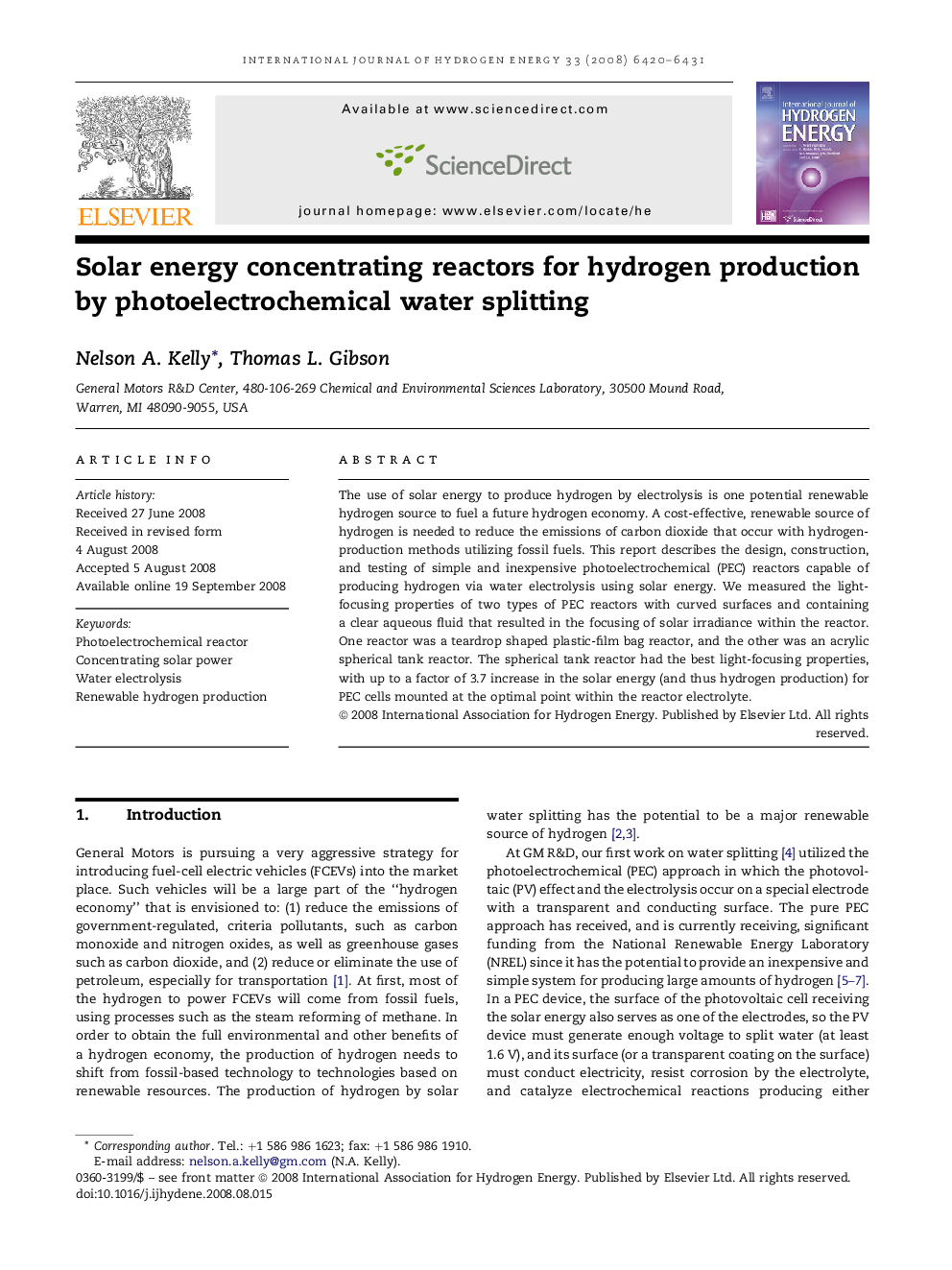 Solar energy concentrating reactors for hydrogen production by photoelectrochemical water splitting