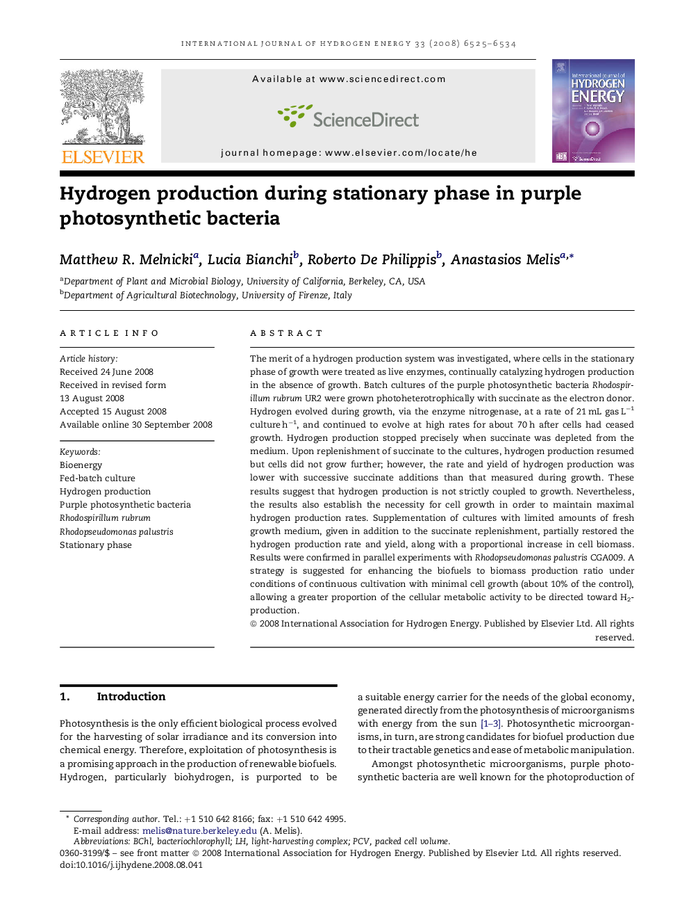 Hydrogen production during stationary phase in purple photosynthetic bacteria