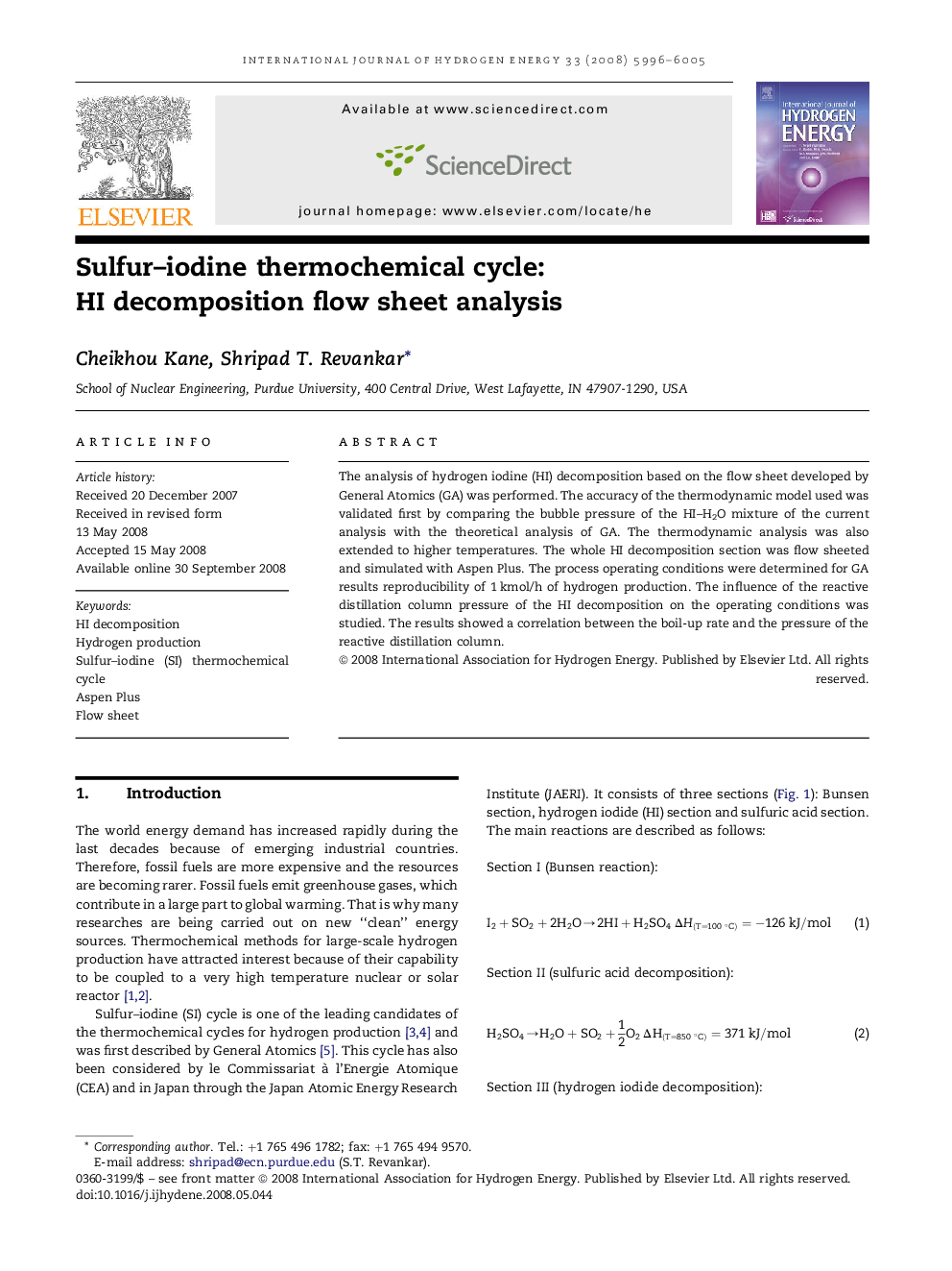 Sulfur–iodine thermochemical cycle: HI decomposition flow sheet analysis