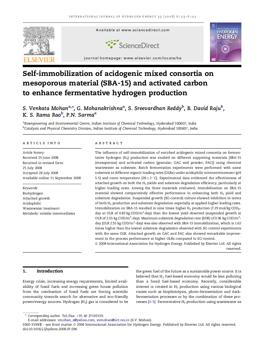 Self-immobilization of acidogenic mixed consortia on mesoporous material (SBA-15) and activated carbon to enhance fermentative hydrogen production