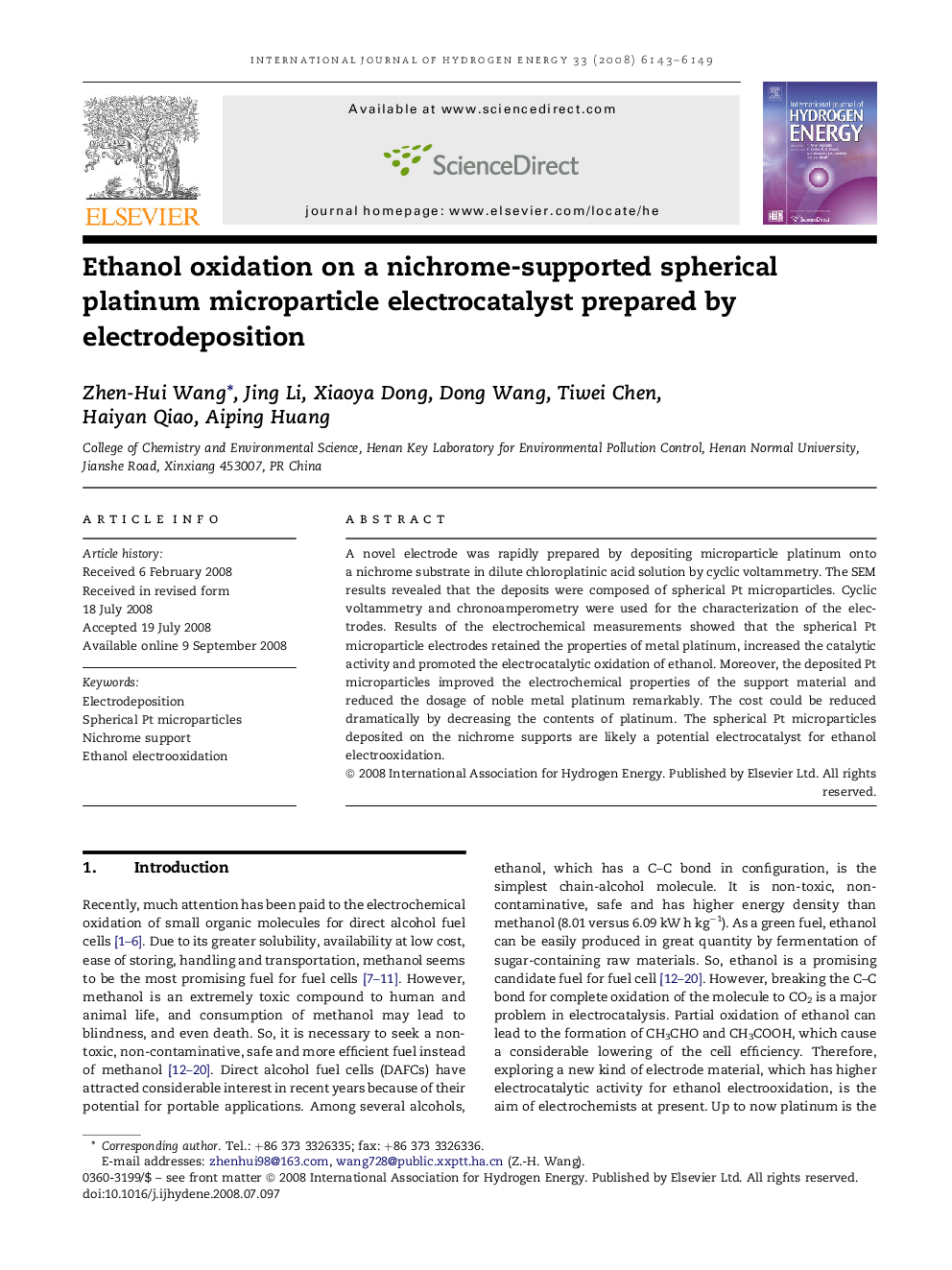 Ethanol oxidation on a nichrome-supported spherical platinum microparticle electrocatalyst prepared by electrodeposition