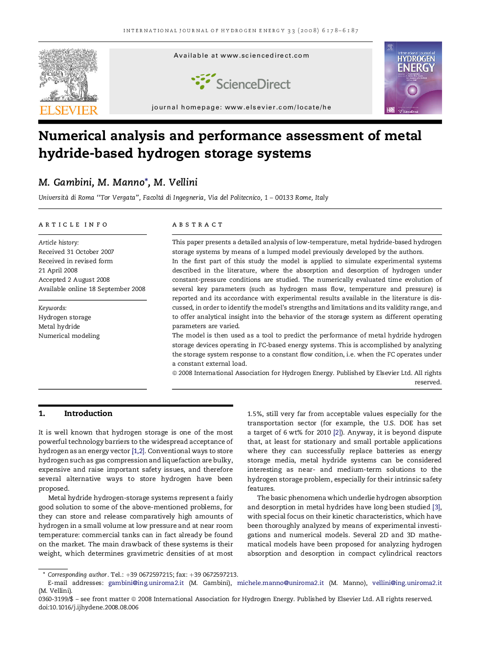 Numerical analysis and performance assessment of metal hydride-based hydrogen storage systems