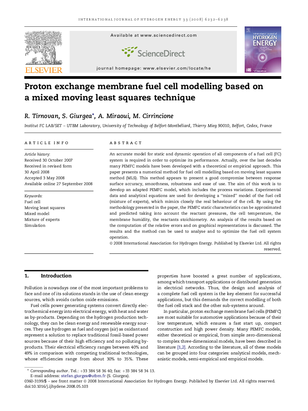 Proton exchange membrane fuel cell modelling based on a mixed moving least squares technique