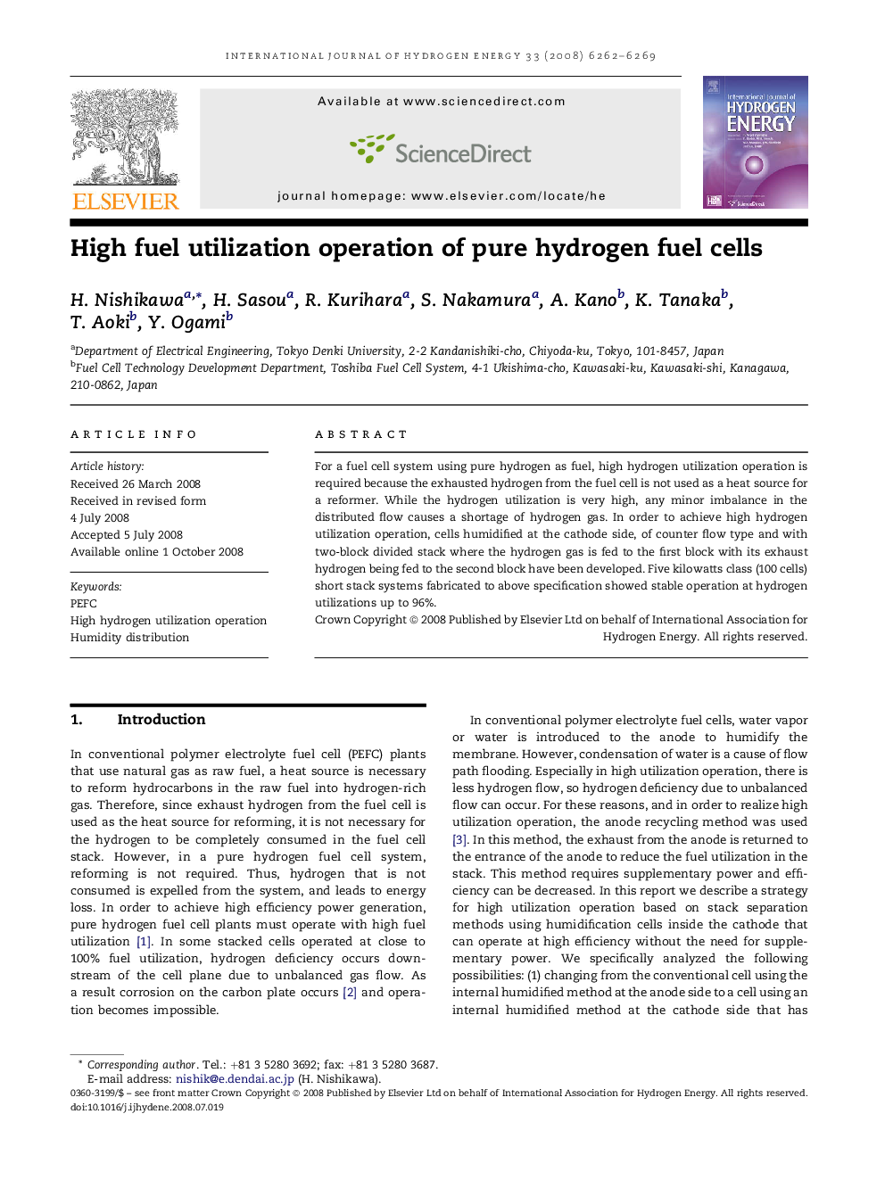 High fuel utilization operation of pure hydrogen fuel cells