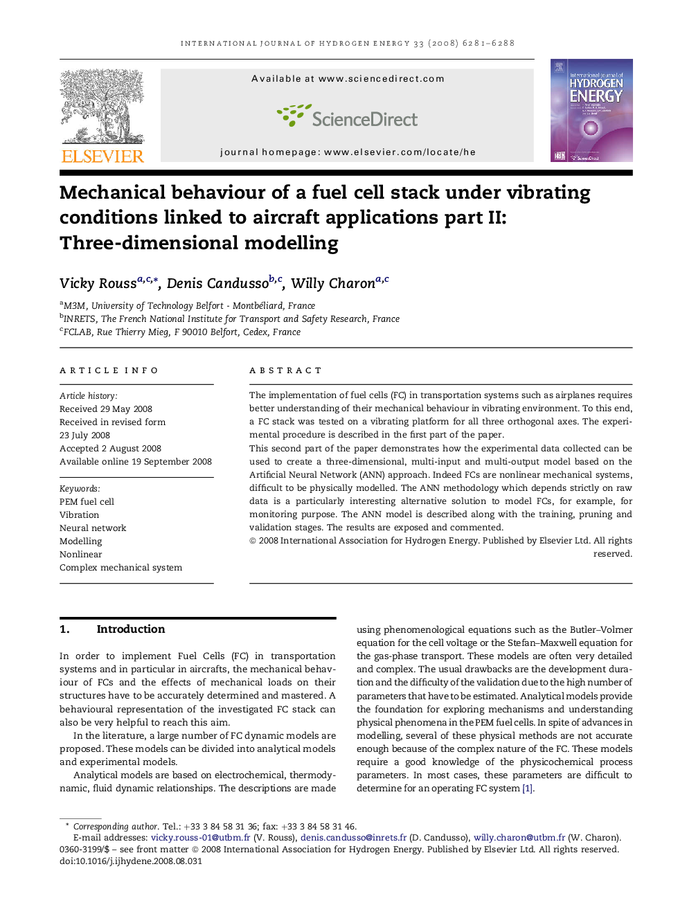 Mechanical behaviour of a fuel cell stack under vibrating conditions linked to aircraft applications part II: Three-dimensional modelling