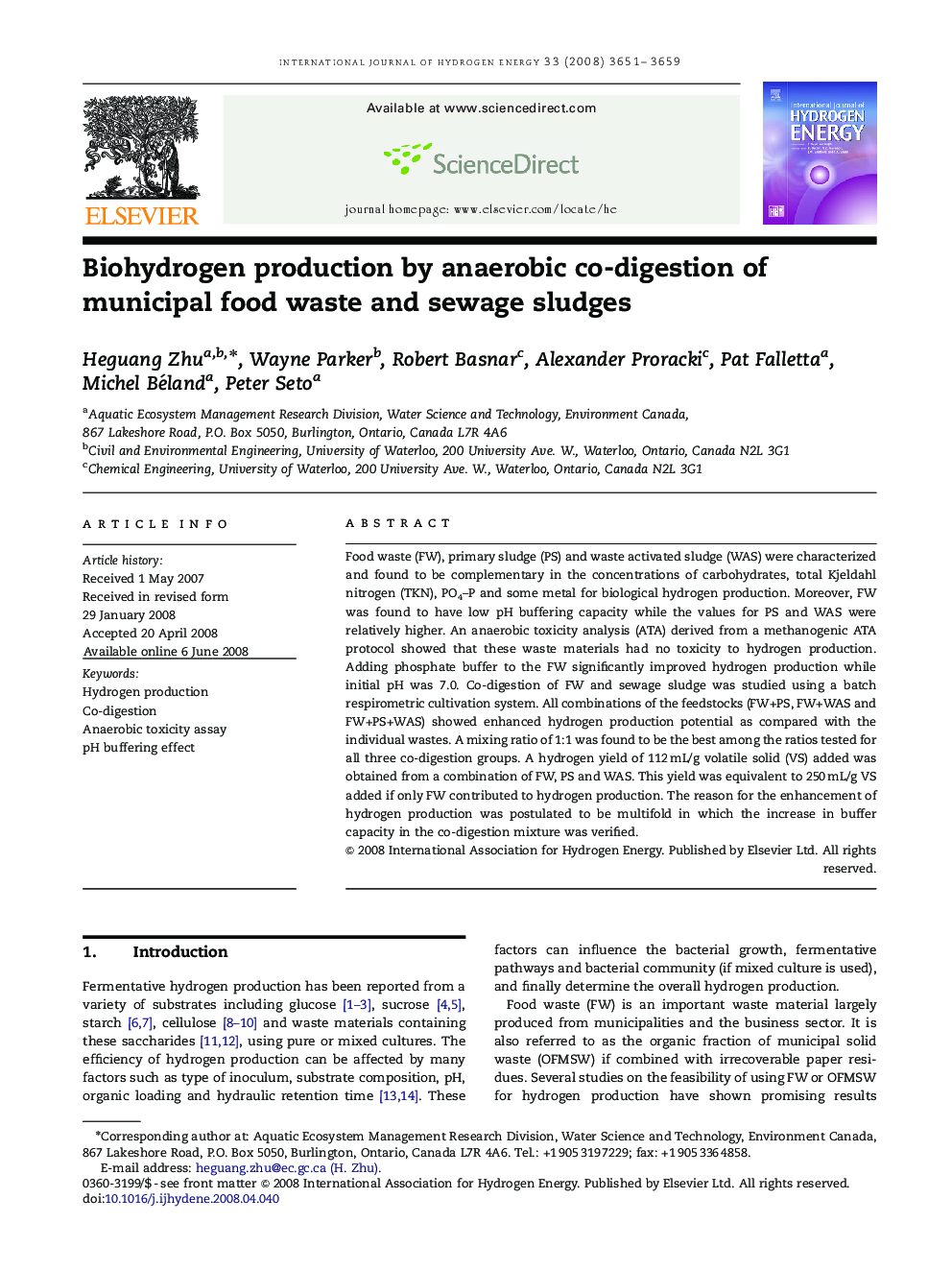 Biohydrogen production by anaerobic co-digestion of municipal food waste and sewage sludges