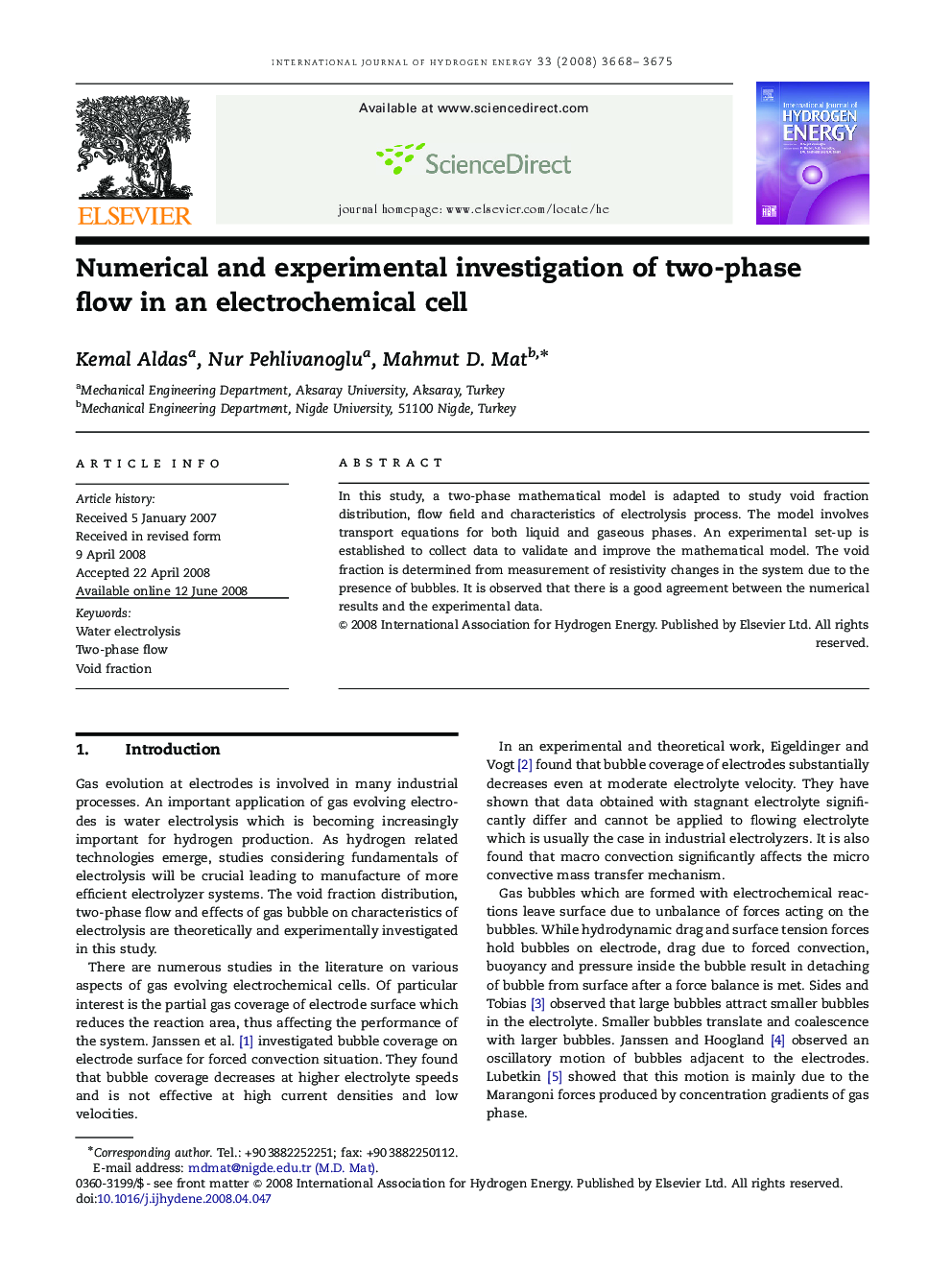 Numerical and experimental investigation of two-phase flow in an electrochemical cell