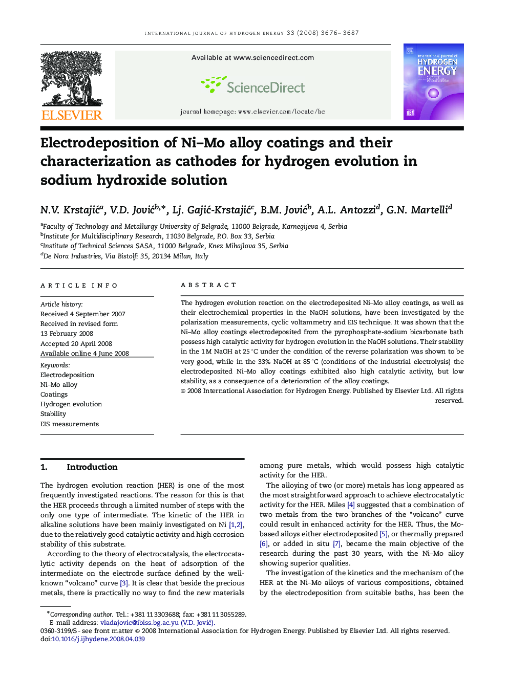 Electrodeposition of Ni–Mo alloy coatings and their characterization as cathodes for hydrogen evolution in sodium hydroxide solution