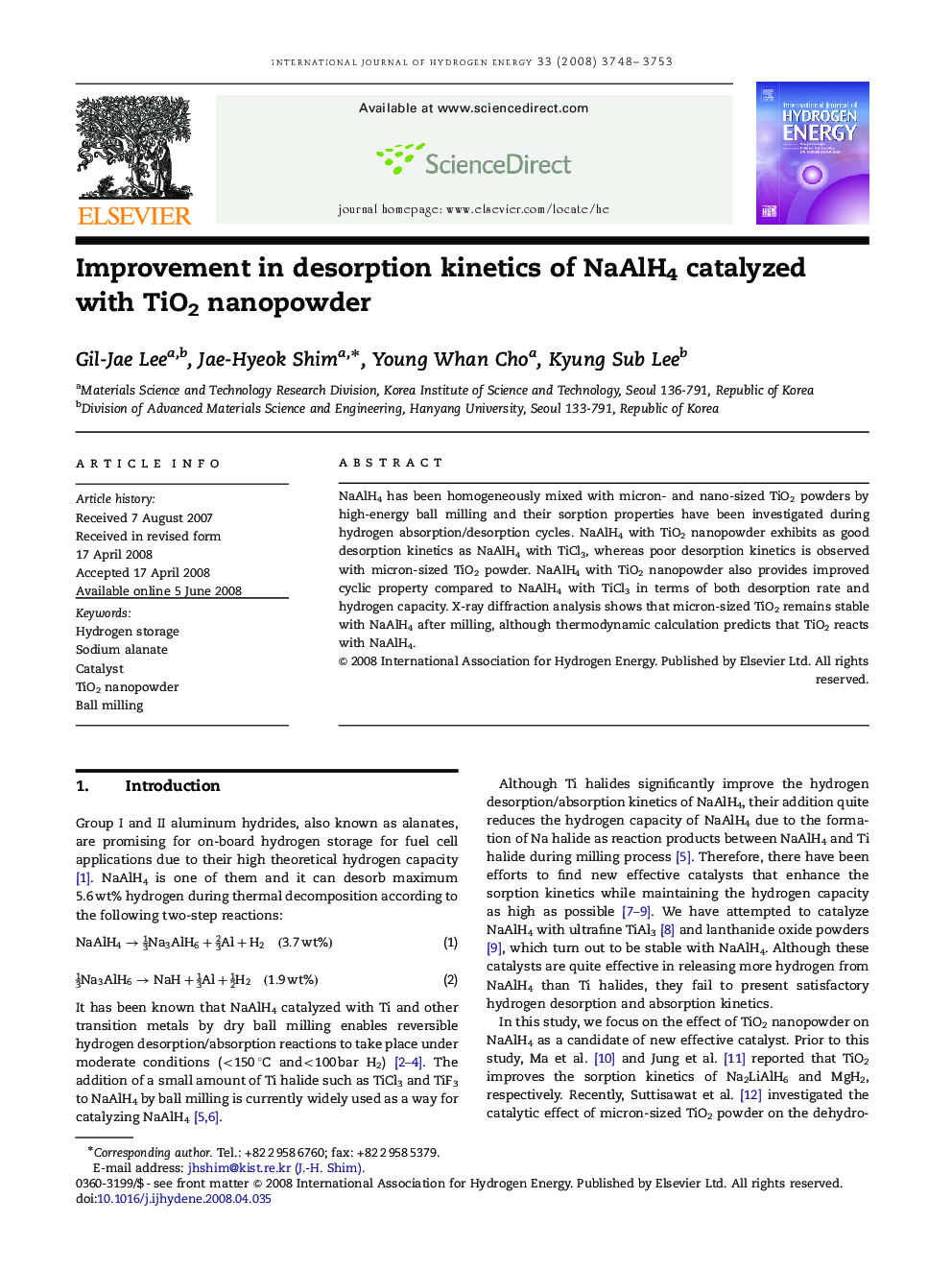 Improvement in desorption kinetics of NaAlH4 catalyzed with TiO2 nanopowder