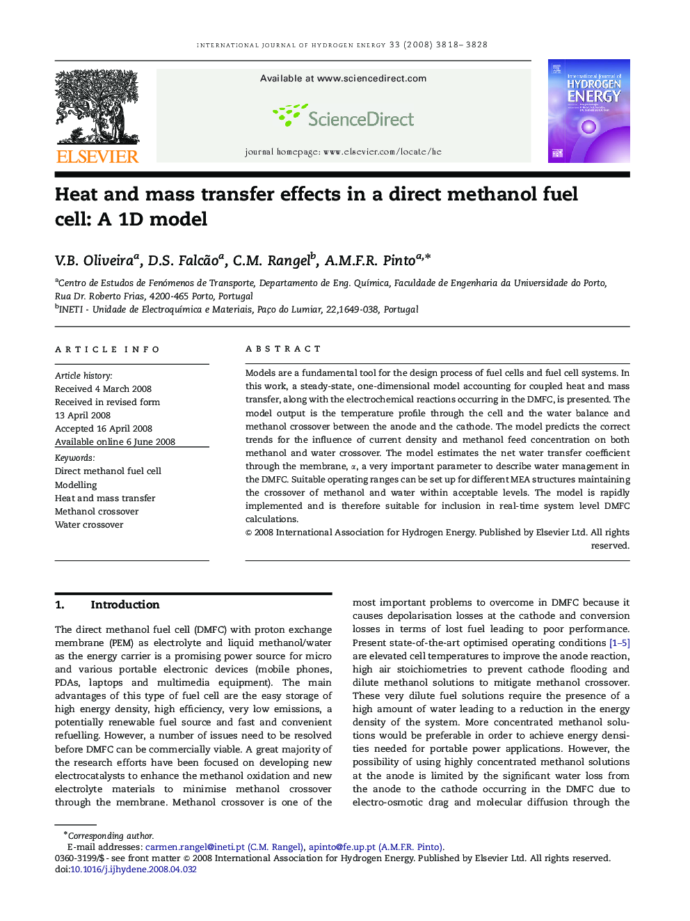 Heat and mass transfer effects in a direct methanol fuel cell: A 1D model