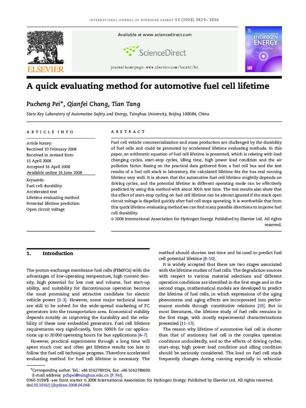 A quick evaluating method for automotive fuel cell lifetime