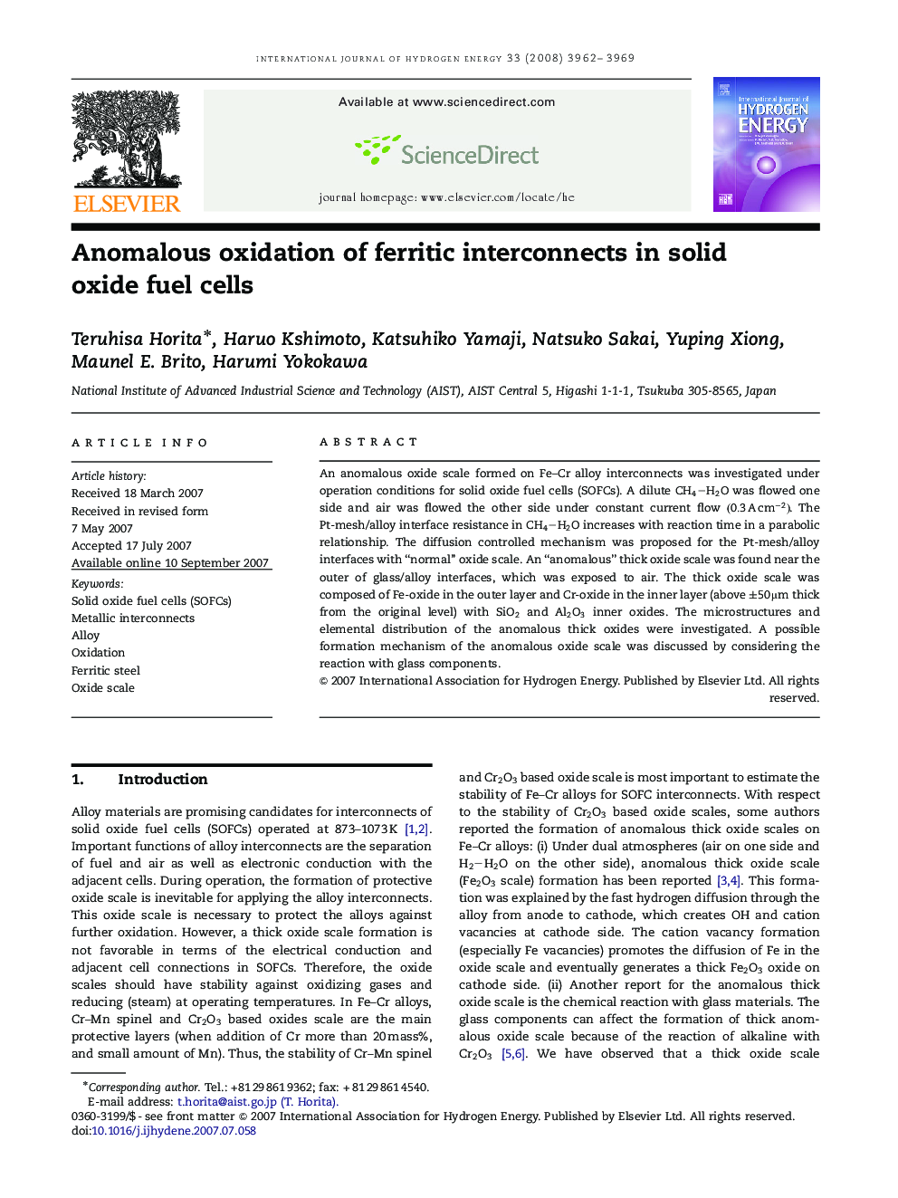 Anomalous oxidation of ferritic interconnects in solid oxide fuel cells