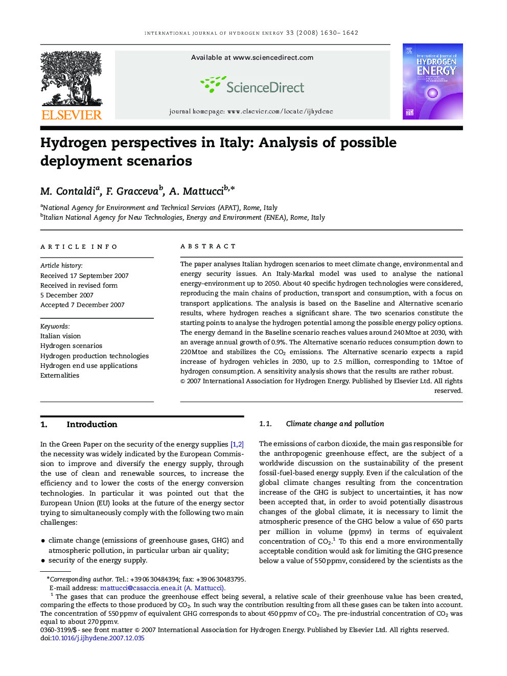 Hydrogen perspectives in Italy: Analysis of possible deployment scenarios