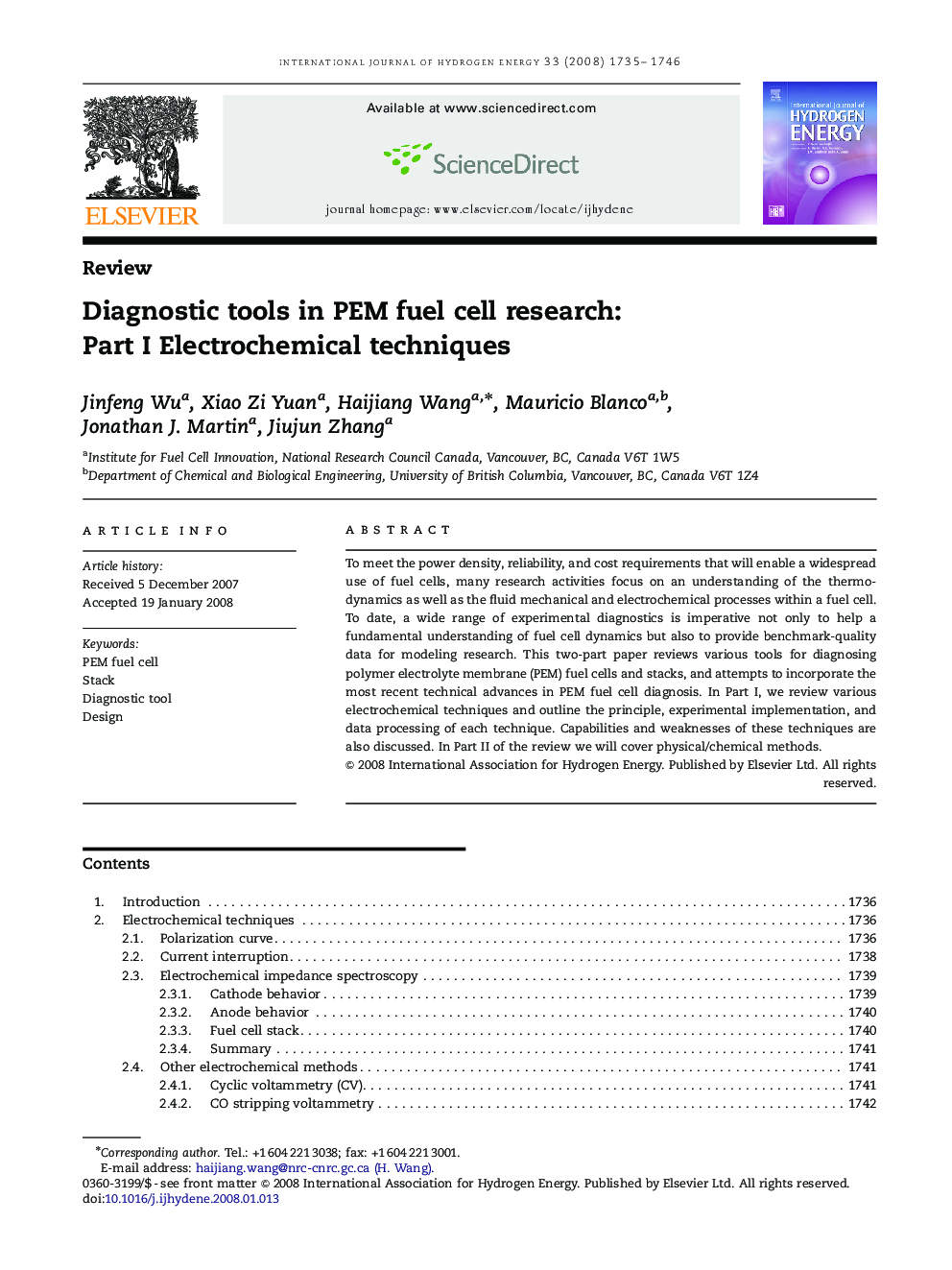 Diagnostic tools in PEM fuel cell research: Part I Electrochemical techniques