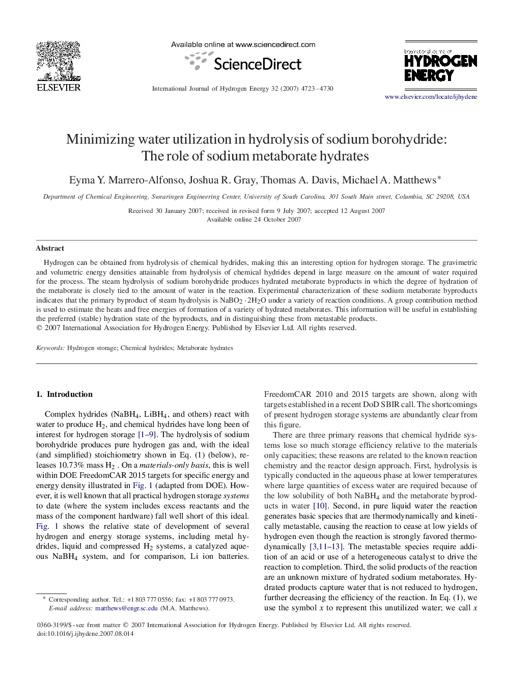 Minimizing water utilization in hydrolysis of sodium borohydride: The role of sodium metaborate hydrates