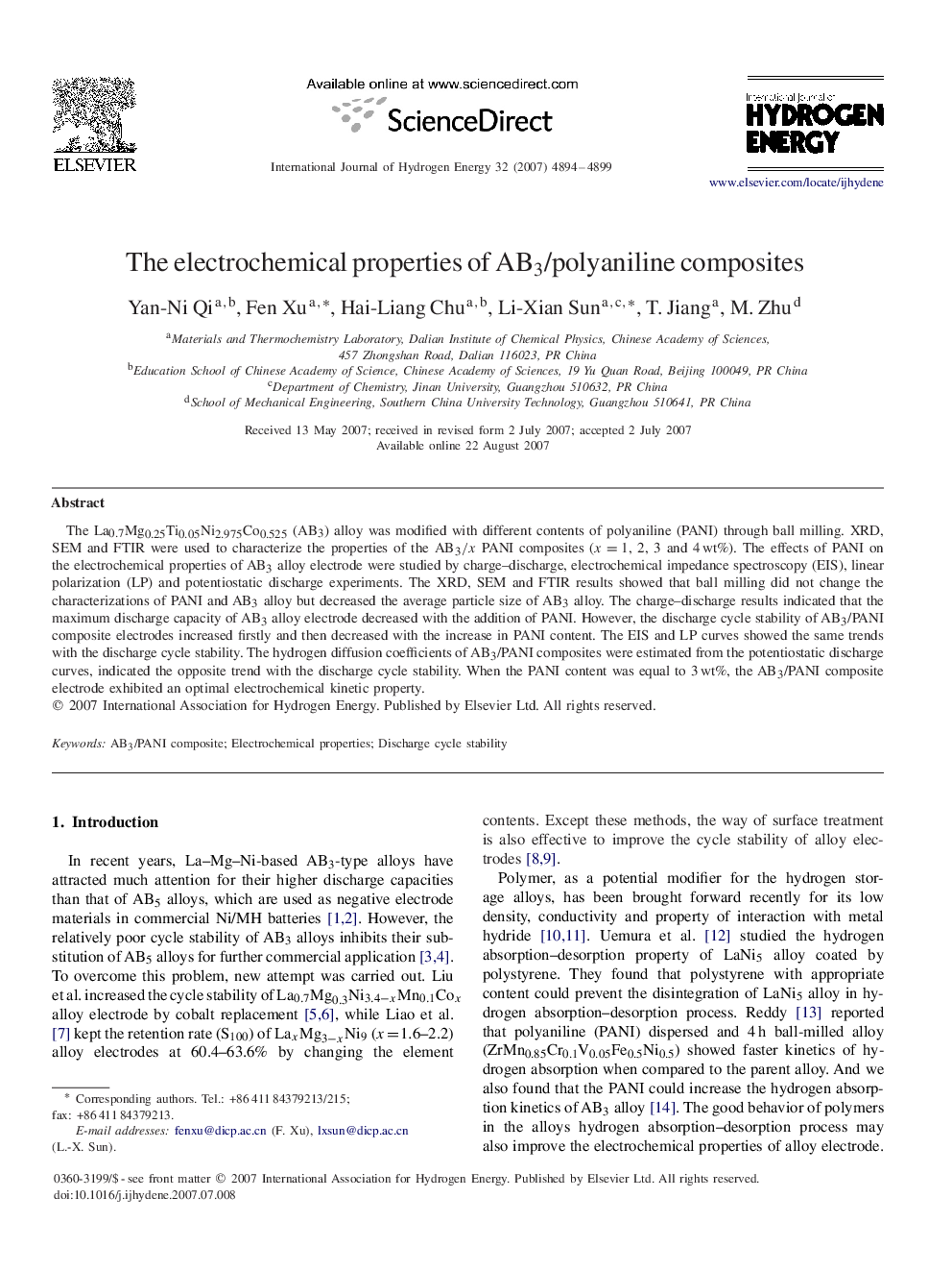 The electrochemical properties of AB3AB3/polyaniline composites