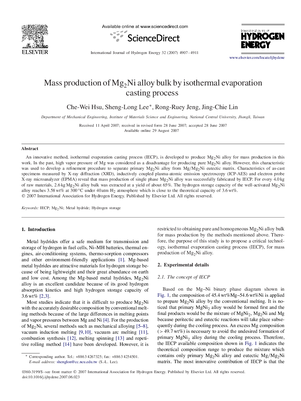 Mass production of Mg2NiMg2Ni alloy bulk by isothermal evaporation casting process