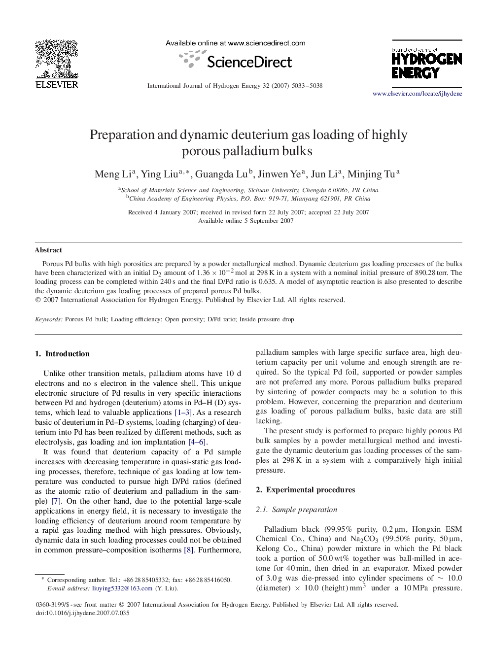 Preparation and dynamic deuterium gas loading of highly porous palladium bulks