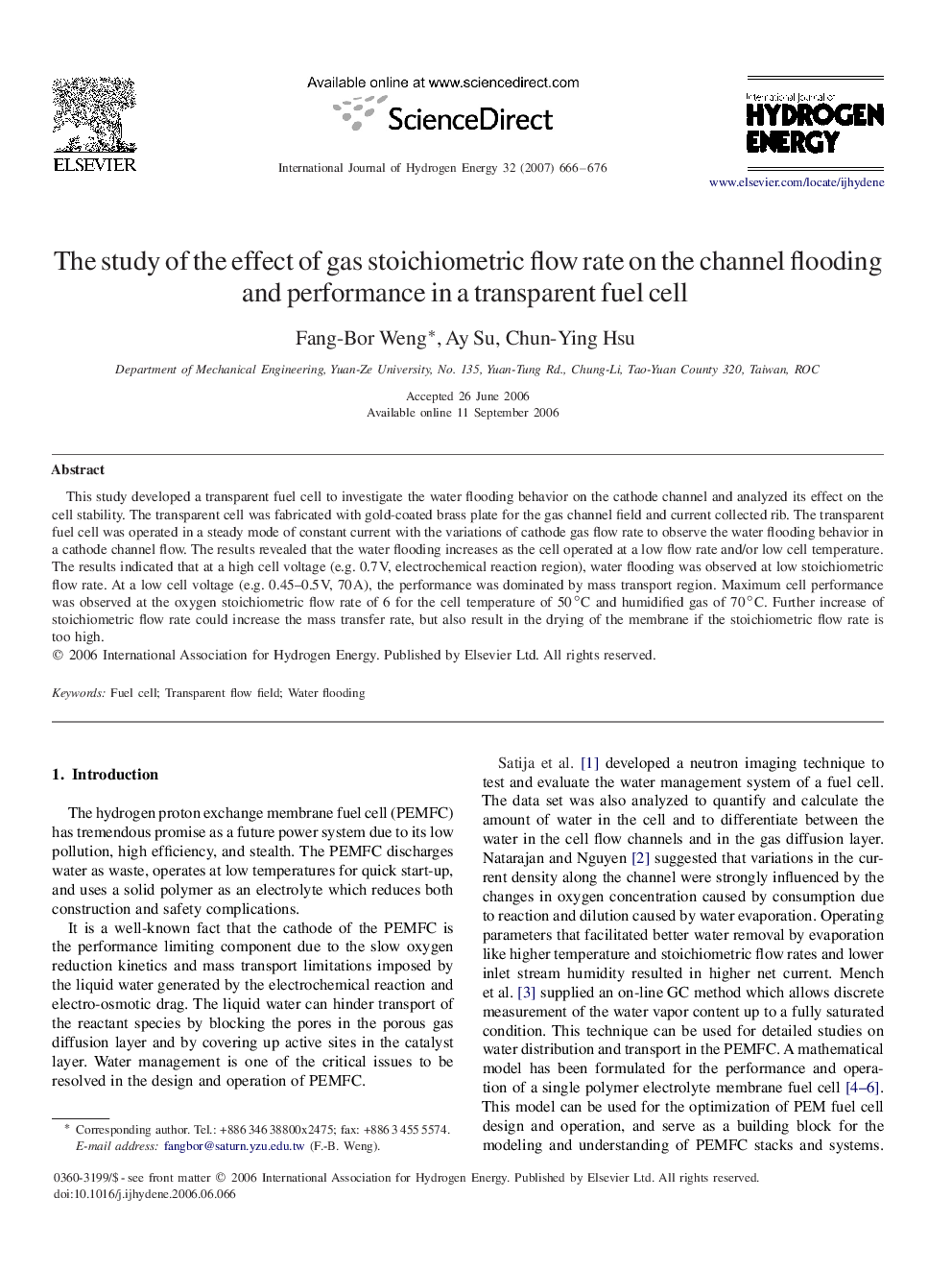 The study of the effect of gas stoichiometric flow rate on the channel flooding and performance in a transparent fuel cell