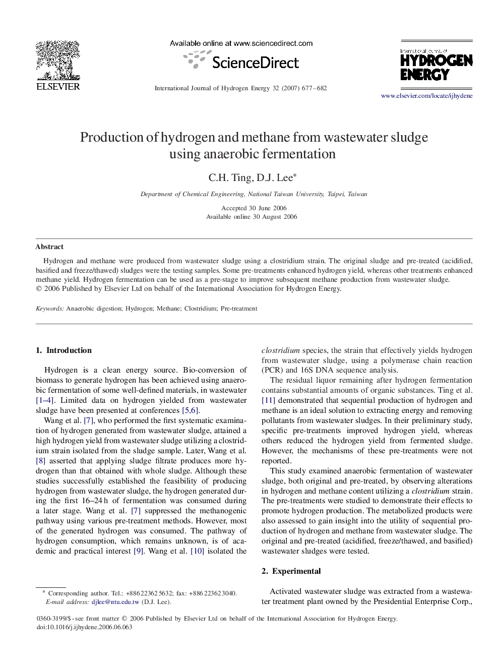 Production of hydrogen and methane from wastewater sludge using anaerobic fermentation