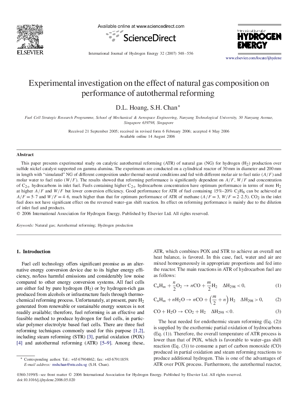 Experimental investigation on the effect of natural gas composition on performance of autothermal reforming