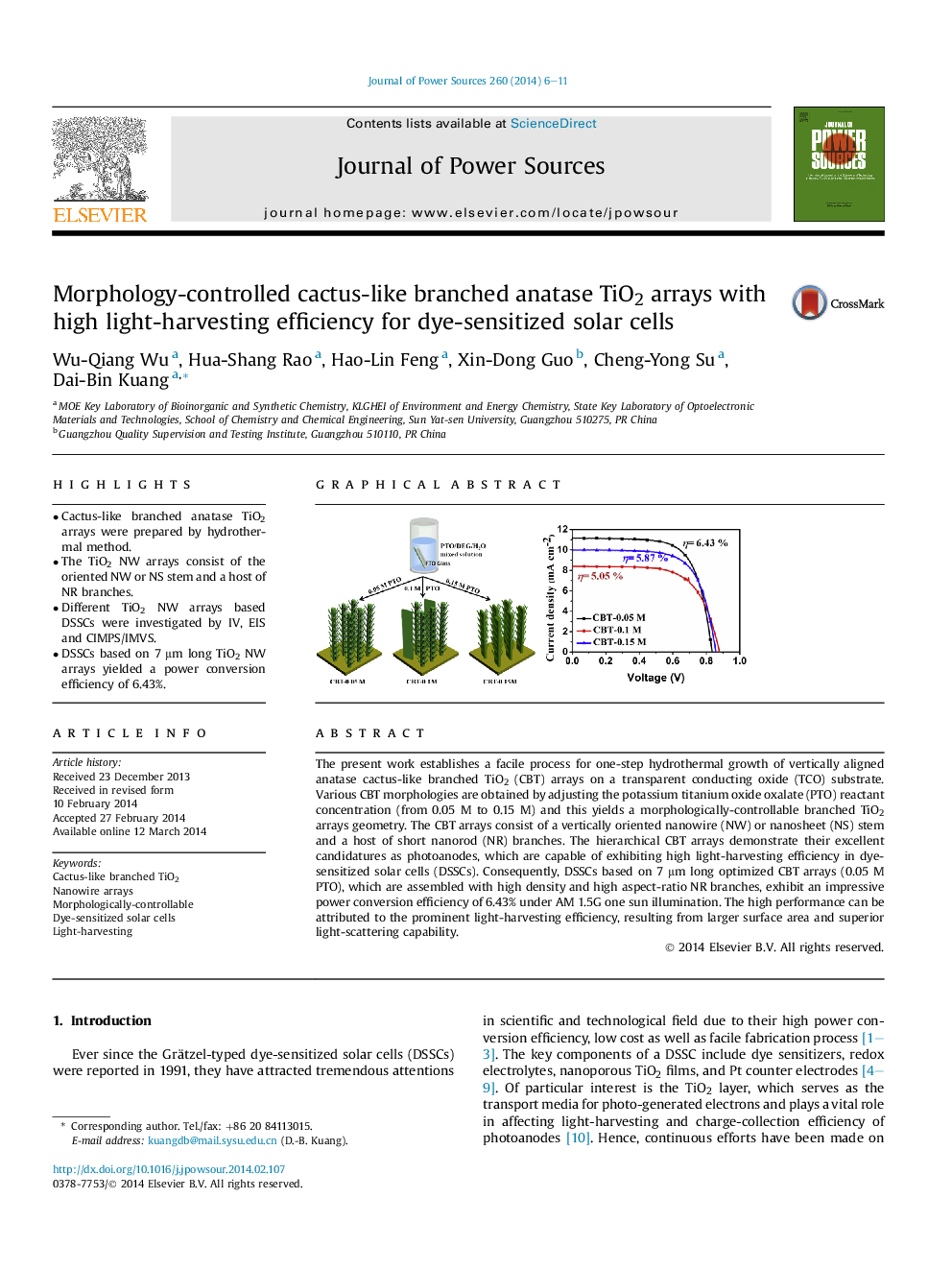 Morphology-controlled cactus-like branched anatase TiO2 arrays with high light-harvesting efficiency for dye-sensitized solar cells