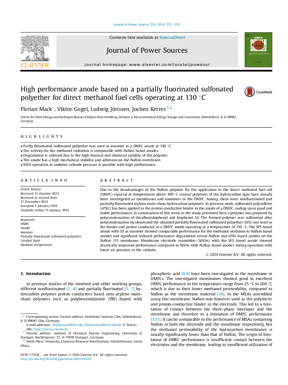 High performance anode based on a partially fluorinated sulfonated polyether for direct methanol fuel cells operating at 130 °C