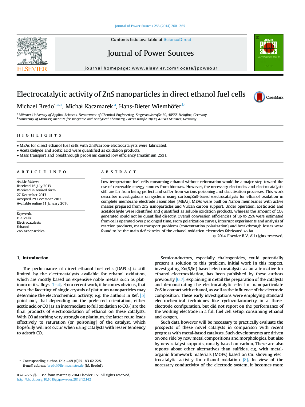 Electrocatalytic activity of ZnS nanoparticles in direct ethanol fuel cells