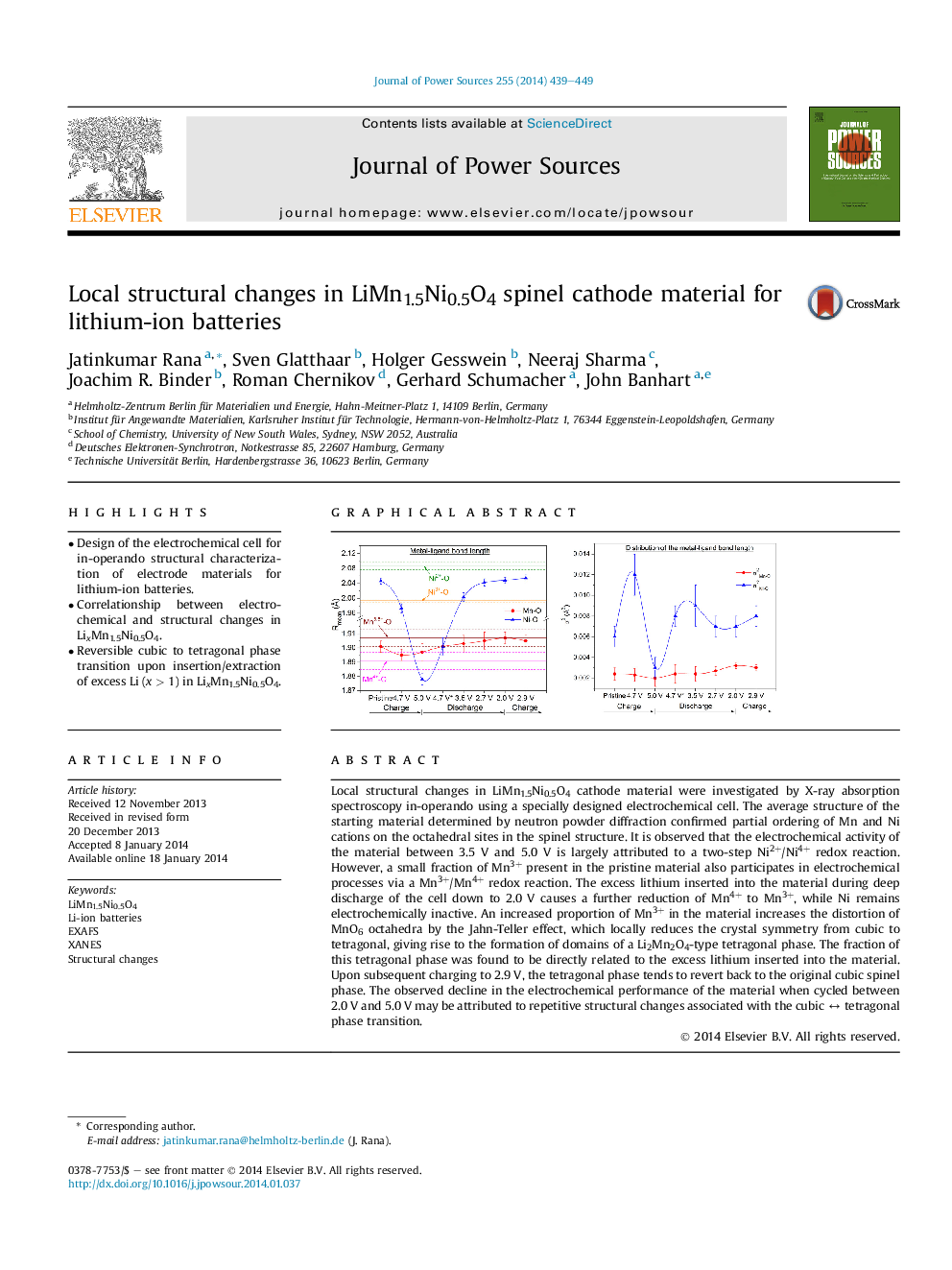 Local structural changes in LiMn1.5Ni0.5O4 spinel cathode material for lithium-ion batteries