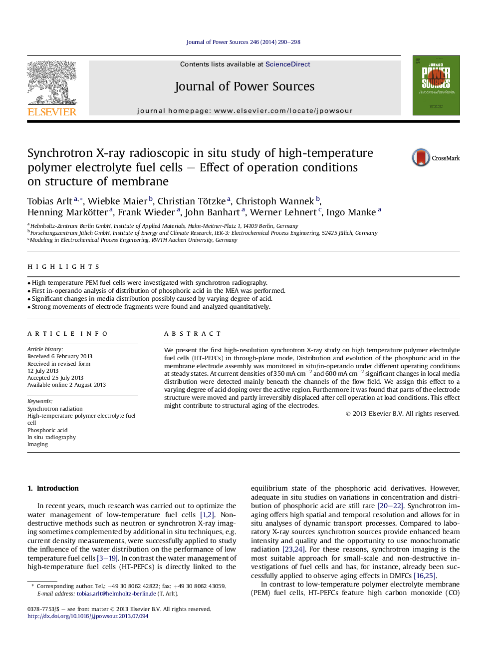 Synchrotron X-ray radioscopic in situ study of high-temperature polymer electrolyte fuel cells - Effect of operation conditions on structure of membrane