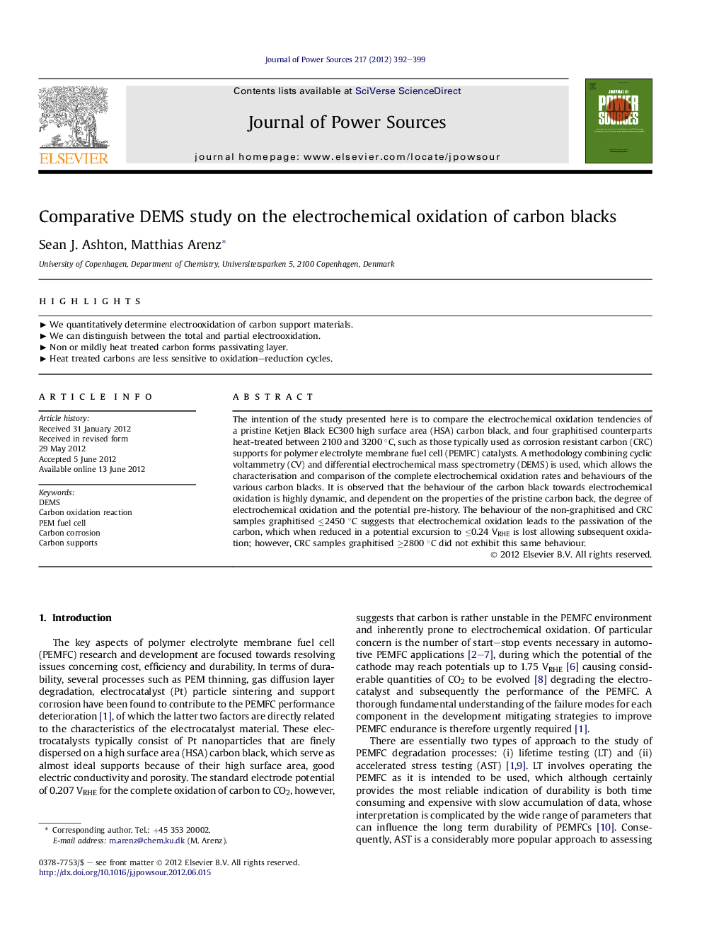 Comparative DEMS study on the electrochemical oxidation of carbon blacks