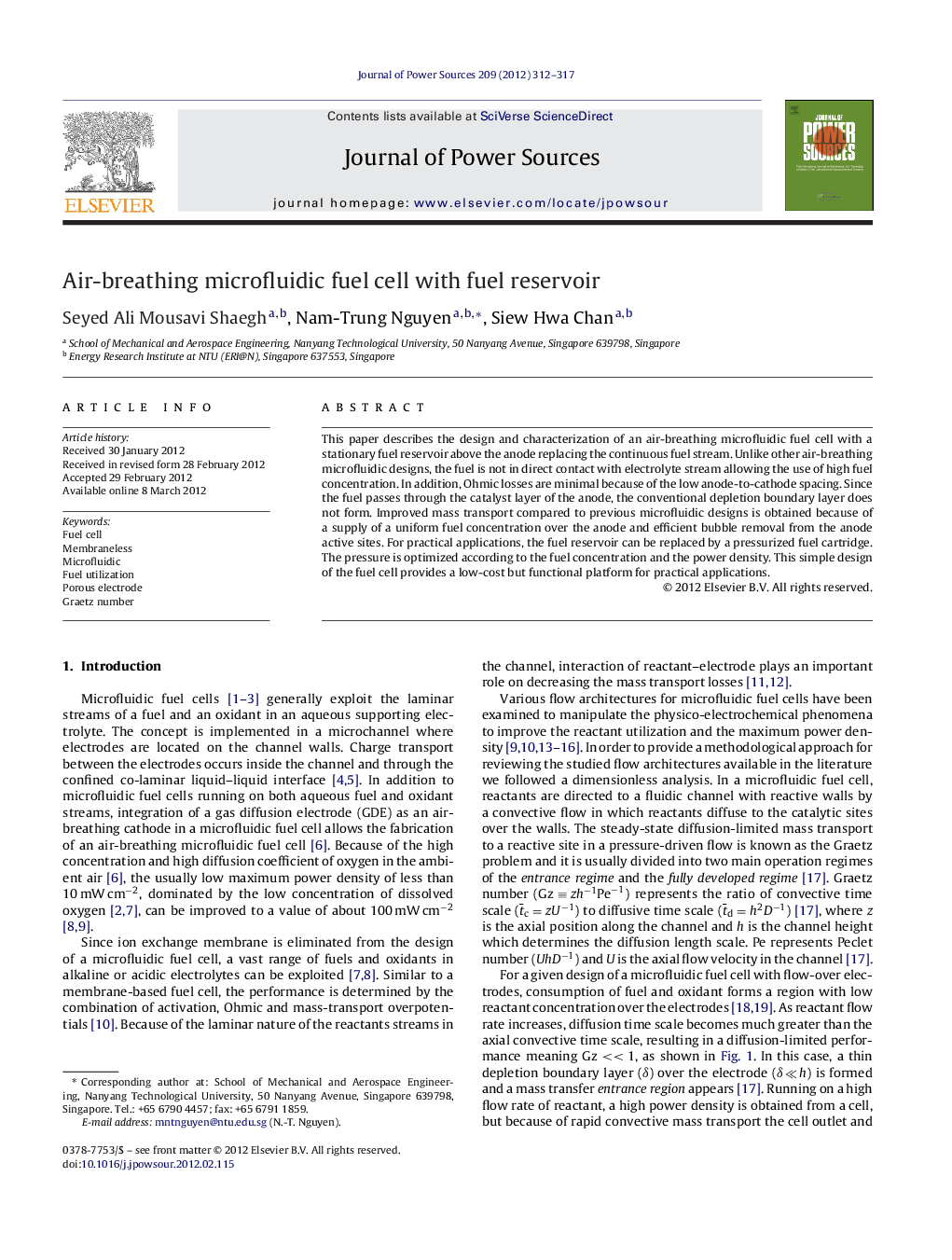 Air-breathing microfluidic fuel cell with fuel reservoir