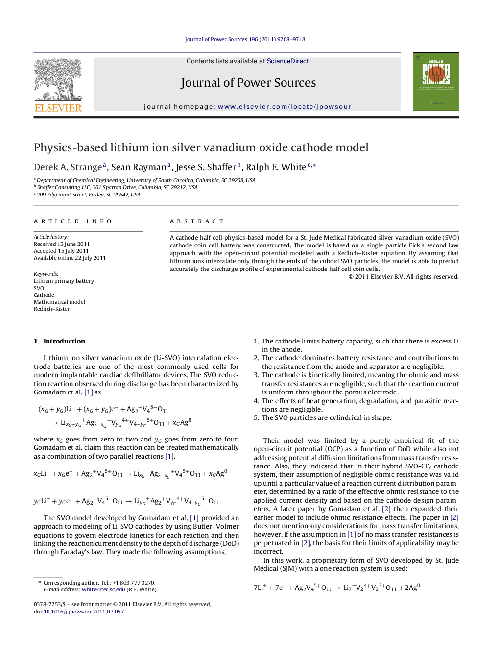 Physics-based lithium ion silver vanadium oxide cathode model