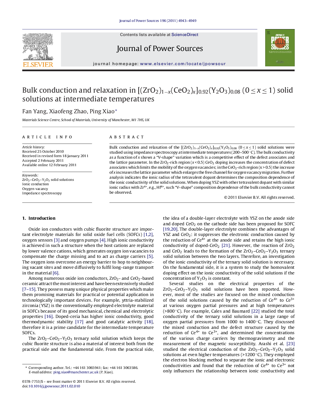 Bulk conduction and relaxation in [(ZrO2)1−x(CeO2)x]0.92(Y2O3)0.08 (0 ≤ x ≤ 1) solid solutions at intermediate temperatures