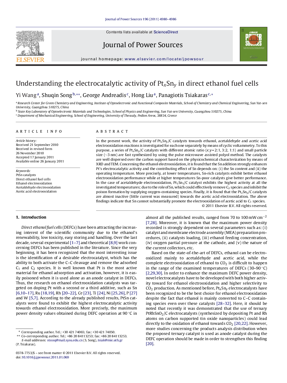 Understanding the electrocatalytic activity of PtxSny in direct ethanol fuel cells