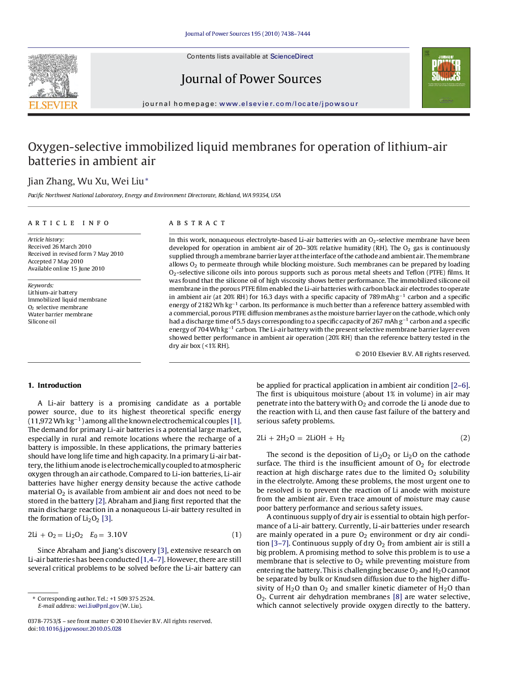 Oxygen-selective immobilized liquid membranes for operation of lithium-air batteries in ambient air