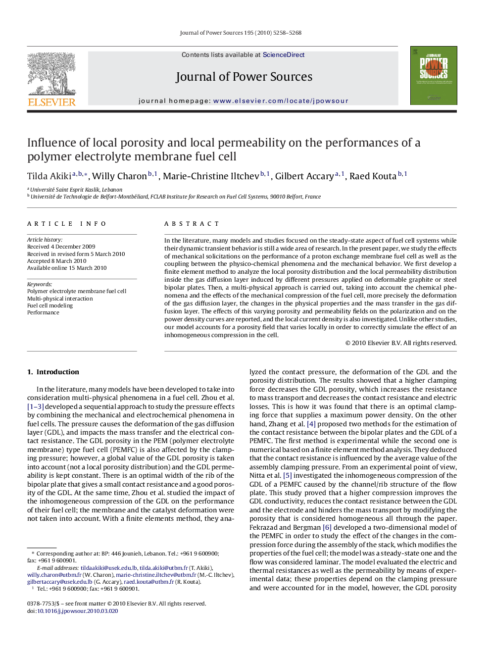 Influence of local porosity and local permeability on the performances of a polymer electrolyte membrane fuel cell