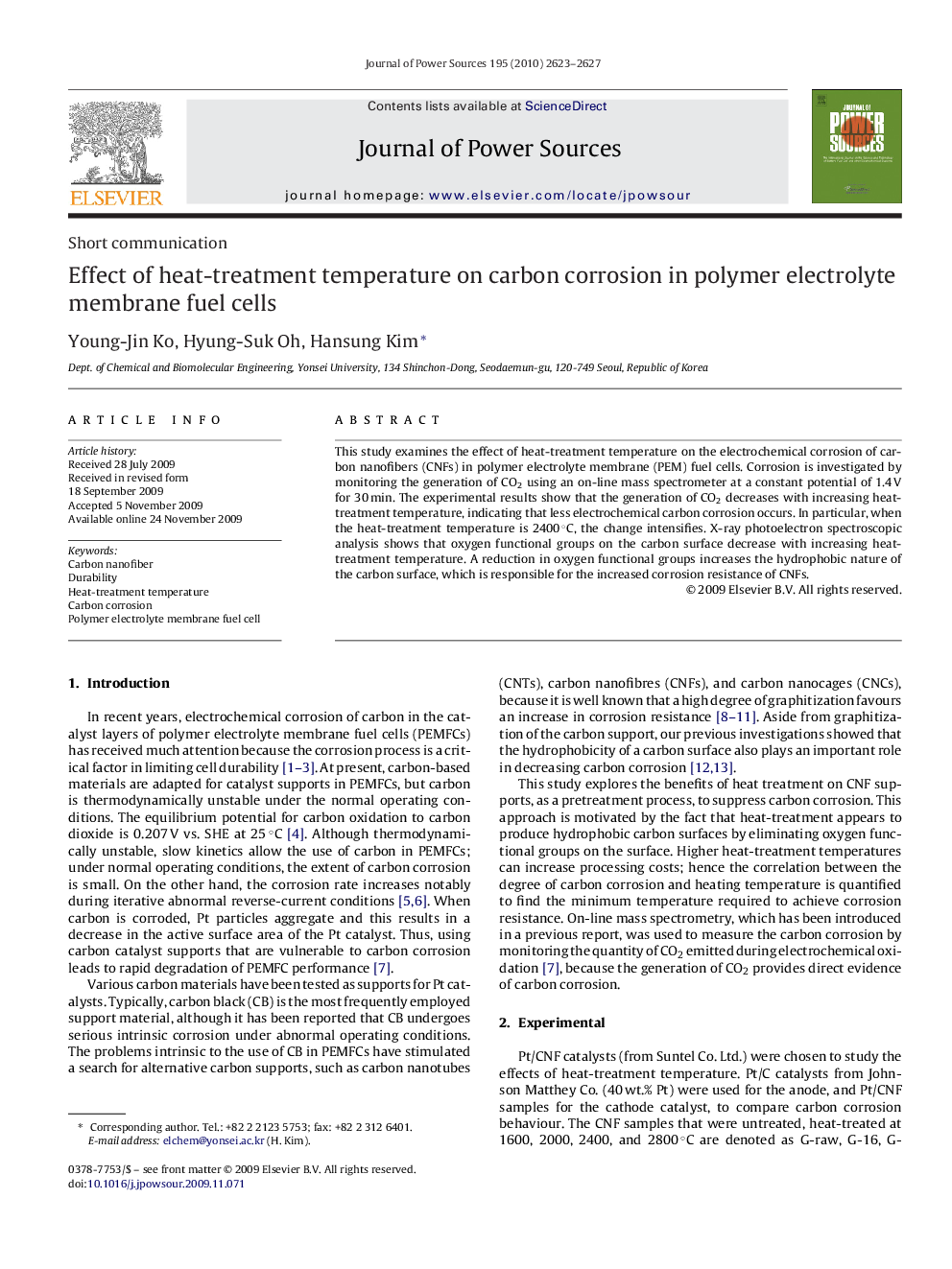 Effect of heat-treatment temperature on carbon corrosion in polymer electrolyte membrane fuel cells