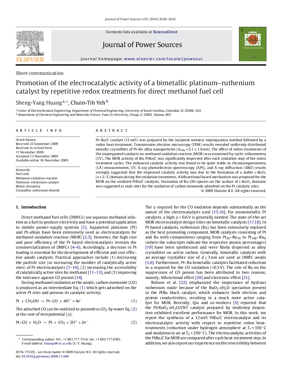 Promotion of the electrocatalytic activity of a bimetallic platinum-ruthenium catalyst by repetitive redox treatments for direct methanol fuel cell