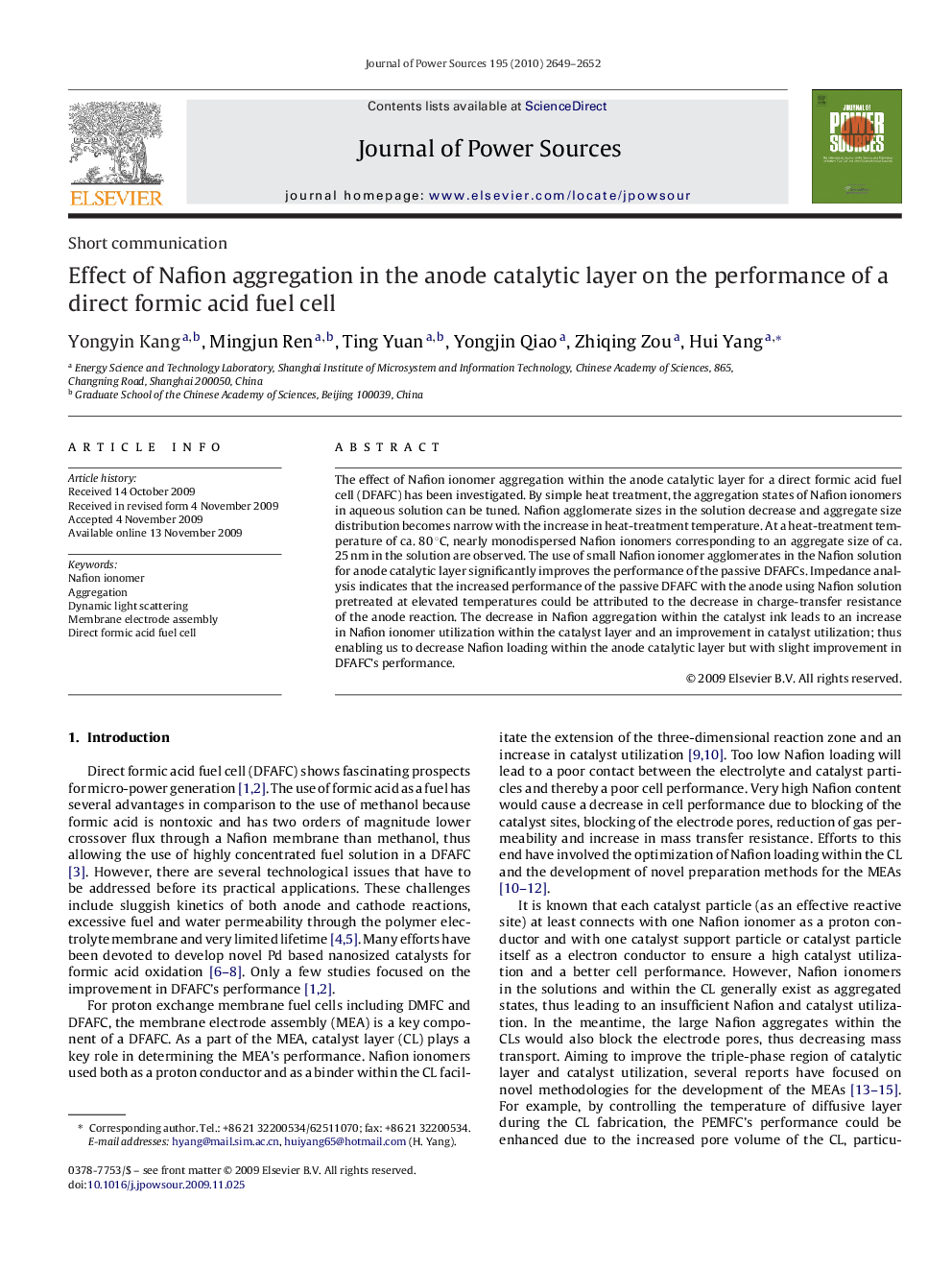 Effect of Nafion aggregation in the anode catalytic layer on the performance of a direct formic acid fuel cell