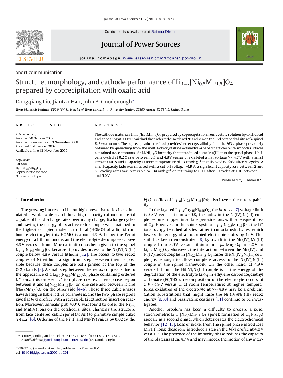 Structure, morphology, and cathode performance of Li1−x[Ni0.5Mn1.5]O4 prepared by coprecipitation with oxalic acid