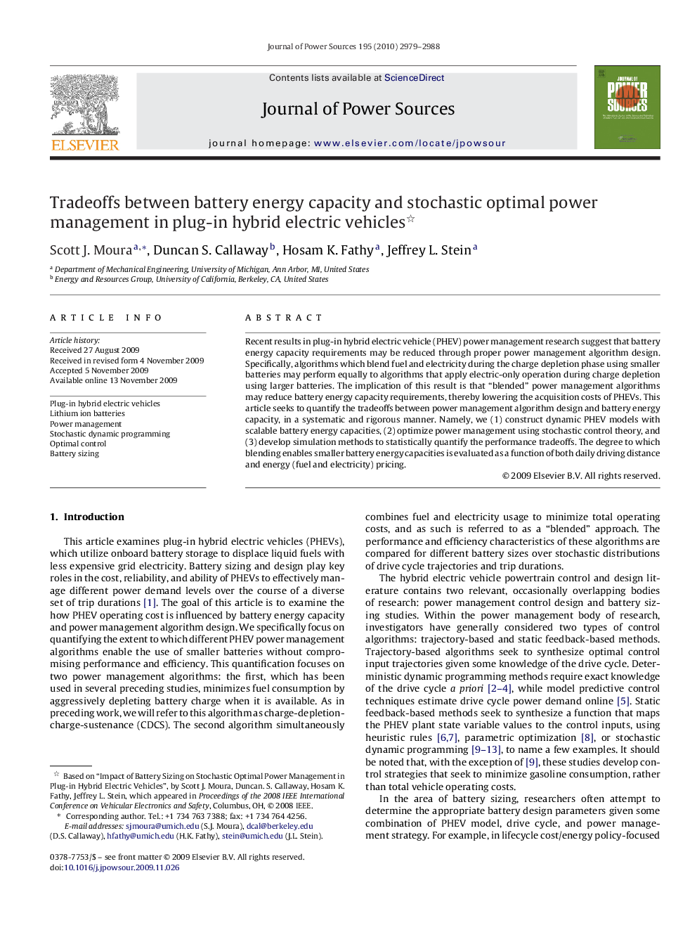 Tradeoffs between battery energy capacity and stochastic optimal power management in plug-in hybrid electric vehicles 