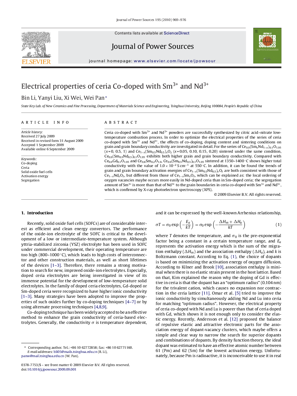 Electrical properties of ceria Co-doped with Sm3+ and Nd3+