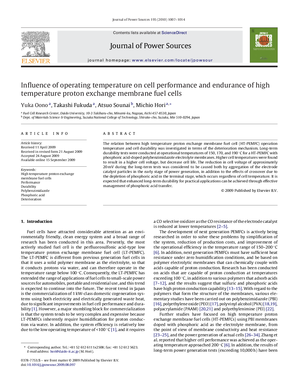 Influence of operating temperature on cell performance and endurance of high temperature proton exchange membrane fuel cells