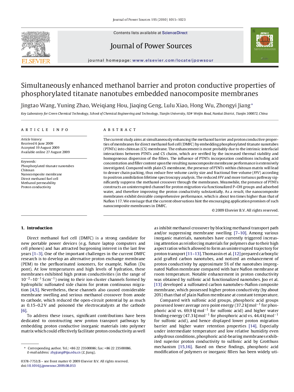 Simultaneously enhanced methanol barrier and proton conductive properties of phosphorylated titanate nanotubes embedded nanocomposite membranes