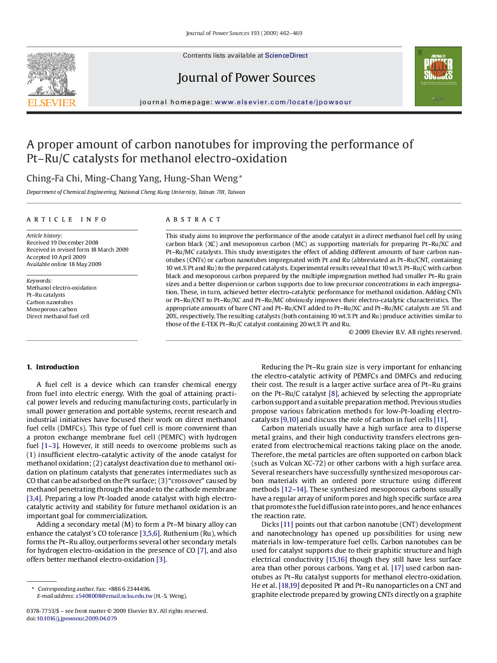 A proper amount of carbon nanotubes for improving the performance of Pt–Ru/C catalysts for methanol electro-oxidation